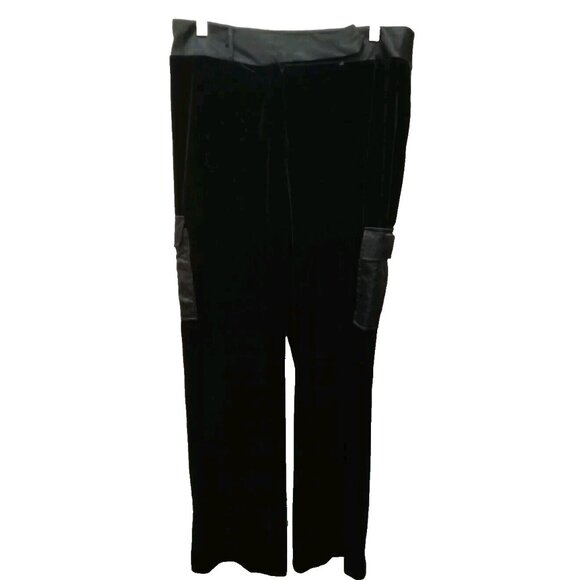 Ronni Nicole Black Velvet Cargo Pants with Satin Trim & Pockets Whimsigoth Y2K - Picture 3 of 6